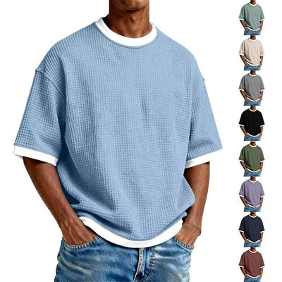 Men's Crew-Neck Contrast-Colored Casual T-Shirt